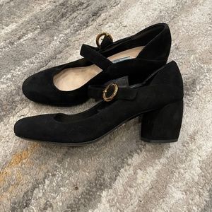 PRADA Black Suede Mary-Jane Low Heel Pumps  size 6